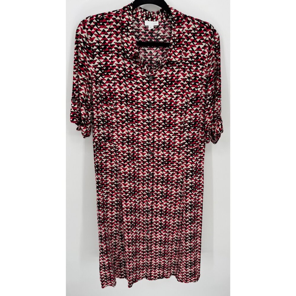 J. Jill Womens Geometric Print Button-Up Shirt Dress With Roll-Tab Sleeves